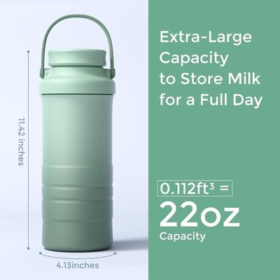 Enfriador portátil de leche materna para exteriores, salvavidas con enfriamiento total de 360° durante 24 horas, enfriador de leche materna de viaje de mayor capacidad con 2 biberones para almacenamiento de leche materna, verde