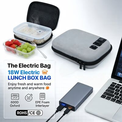 Bolsa de calefacción de alimentos delgada y portátil con conexión USB con carcasa dura a prueba de aplastamiento diseñada para bolsas planas cajas de bento y sándwiches