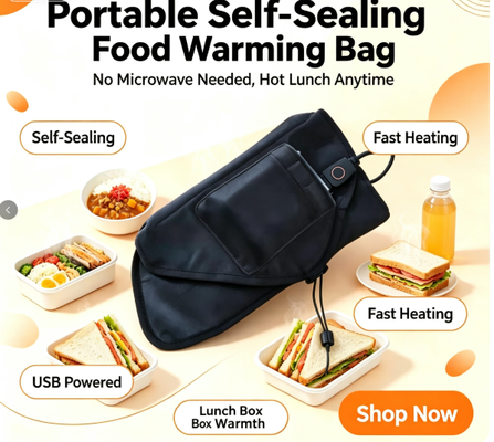 Bolsa autoadhesiva para calentar alimentos, alimentada por USB para un calentamiento constante y suave de comidas preparadas, adecuada para viajes, picnics y uso diario