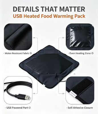 Bolsa calefactora de alimentos alimentada por USB con diseño de envoltura flexible y materiales de grado alimenticio que proporcionan un calentamiento suave y constante para comidas preparadas
