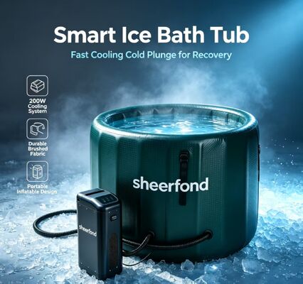 Compact inflatable ice bath tub easy to assemble deflate and store made from wear resistant material suitable for repeated long term