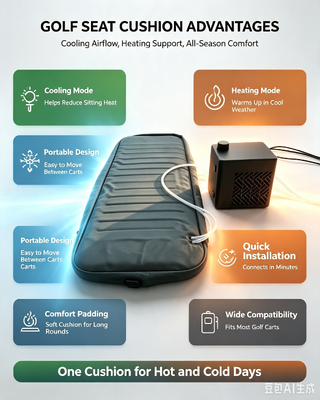 Golf heating pad with semiconductor heating and cooling elements providing fast temperature adjustment for golf cart seats
