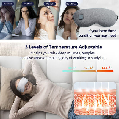Mascarilla para ojos calefactada eléctrica con lámina calefactora de fibra de carbono incorporada, forro interior suave de algodón aislante, mascarilla para ojos cálida, mascarilla calefactada portátil de 1000 mAh con temperatura ajustable para aliviar los ojos cansados