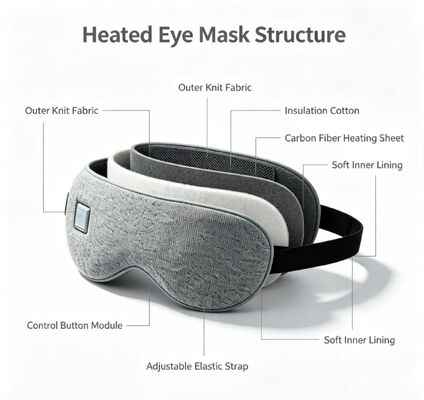 Mascarilla para ojos calefactada eléctrica con lámina calefactora de fibra de carbono incorporada, forro interior suave de algodón aislante, mascarilla para ojos cálida, mascarilla calefactada portátil de 1000 mAh con temperatura ajustable para aliviar los ojos cansados