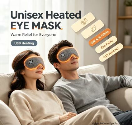 Máscara de ojos con calefacción unisex, USB recargable de tejido de punto suave Máscara térmica de ojos, temperatura ajustable Máscara de ojos de compresión cálida para aliviar la fatiga ocular para hombres Mujeres Viajes de oficina a casa