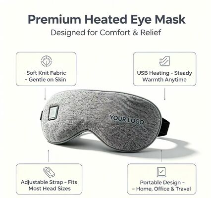 35-55°C Máscara de ojos con calefacción ajustable, portátil de calefacción rápida, recargable, máscara de ojos con calefacción, de tejido de punto suave Máscara de ojos eléctrica equipada con bolsa de almacenamiento para viajes y relajación diaria de los ojos