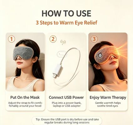 35-55°C Máscara de ojos con calefacción ajustable, portátil de calefacción rápida, recargable, máscara de ojos con calefacción, de tejido de punto suave Máscara de ojos eléctrica equipada con bolsa de almacenamiento para viajes y relajación diaria de los ojos