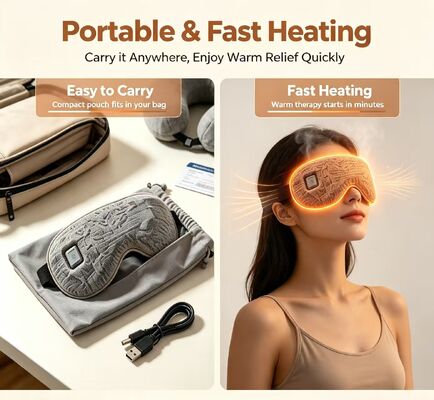 35-55°C Máscara de ojos con calefacción ajustable, portátil de calefacción rápida, recargable, máscara de ojos con calefacción, de tejido de punto suave Máscara de ojos eléctrica equipada con bolsa de almacenamiento para viajes y relajación diaria de los ojos