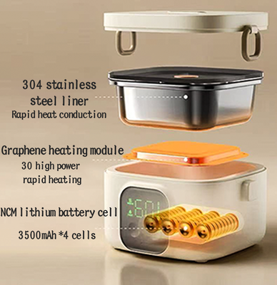 Caja de almuerzo eléctrica de pasteurización con calefacción USB, contenedor de calentamiento de alimentos de acero inoxidable 304 de 500 ml, control multitemperatura