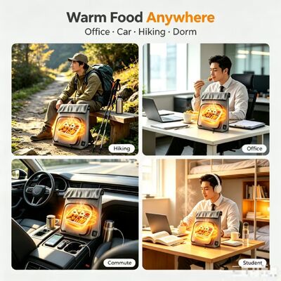 USB Calentador de alimentos impermeable con calefacción, portátil 3 niveles 50-59°C Bolso de calefacción de alimentos ajustable a temperatura, lavable Removible Cargador a prueba de fugas Bolso de calentador de alimentos para viajes Picnic escolar al aire libre