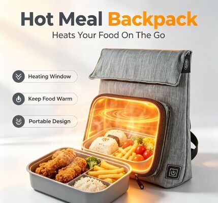 Bolsa de almuerzo calefactora USB de fibra de poliéster, calentador de alimentos impermeable a prueba de fugas, unidad calefactora extraíble y lavable, 50-59 ℃, ajuste de temperatura de 3 niveles para calentar comidas sobre la marcha
