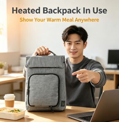 Bolsa de almuerzo calefactora USB de fibra de poliéster, calentador de alimentos impermeable a prueba de fugas, unidad calefactora extraíble y lavable, 50-59 ℃, ajuste de temperatura de 3 niveles para calentar comidas sobre la marcha