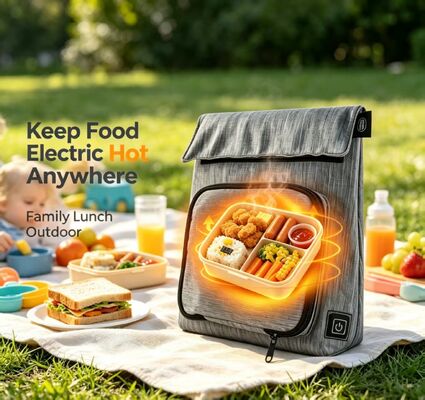 Bolsa de almuerzo calefactora USB de fibra de poliéster, calentador de alimentos impermeable a prueba de fugas, unidad calefactora extraíble y lavable, 50-59 ℃, ajuste de temperatura de 3 niveles para calentar comidas sobre la marcha