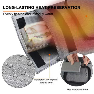 Bolsa eléctrica para calentar almuerzos compatible con múltiples comidas, calentador de alimentos impermeable USB, admite diferentes tipos de alimentos, control de temperatura de 3 niveles de 50-59 °C, extraíble lavable a prueba de fugas para viajes al aire libre