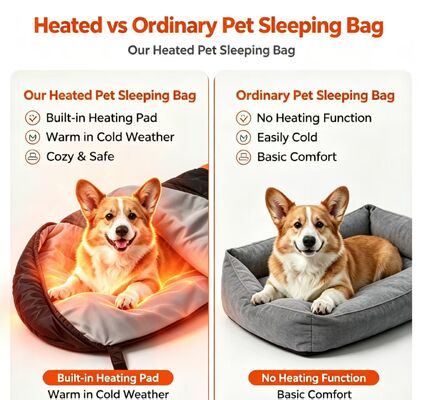 Heated Dog Sleeping Bag 3‑Level Adjustable Temperature, Soft Hollow Cotton Polyester Portable Warm Pet Sleeping Bag for Winter Snow Wind, Camping Travel Home Outdoor Use