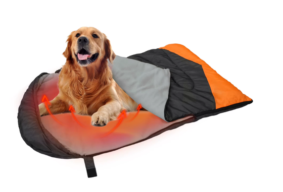 Heated Dog Sleeping Bag 3‑Level Adjustable Temperature, Soft Hollow Cotton Polyester Portable Warm Pet Sleeping Bag for Winter Snow Wind, Camping Travel Home Outdoor Use