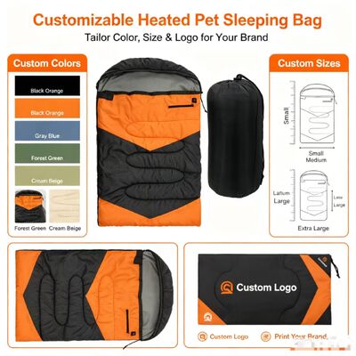 Bolsa de dormir para perros con calefacción OEM ODM personalizada, temperatura ajustable de 3 niveles, bolsa de dormir para mascotas de algodón hueco de marca privada de 71*108 cm, logotipo y embalaje personalizados para acampar, viajar, hogar, exteriores, certificada CE FCC