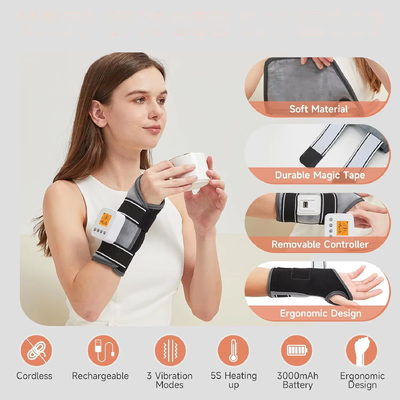 USB Recargable brazalete calentado para muñeca con masaje por vibración, 3 ajustes de temp y temporizador, envoltorio de muñeca de calefacción para el soporte de muñeca de la artritis del túnel carpiano