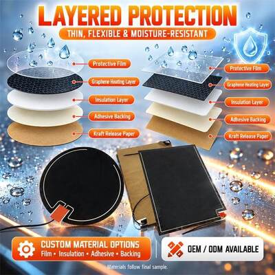 Pad de calefacción del despejador de espejos de grafeno, forma personalizada y tamaño, voltaje, película flexible resistente a la humedad para espejos de baño