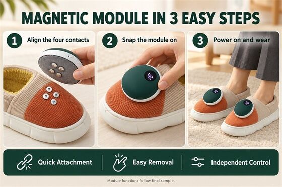 Zapatillas Magnéticas Calefactables Desmontables, Módulo de Calefacción de Grafeno con Pantalla Digital, Etiqueta de Material y Embalaje Personalizados en Color