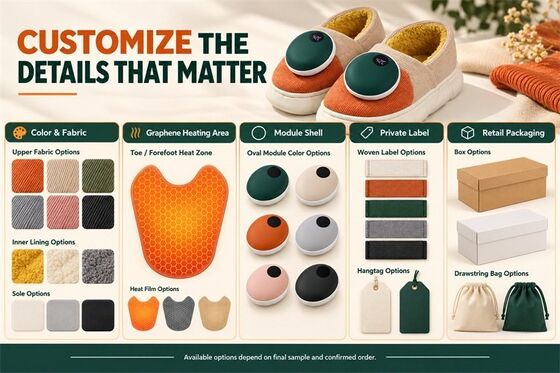 Zapatillas Magnéticas Calefactables Desmontables, Módulo de Calefacción de Grafeno con Pantalla Digital, Etiqueta de Material y Embalaje Personalizados en Color