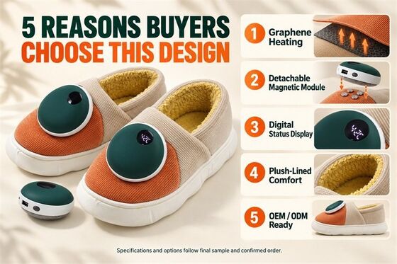 Zapatillas Magnéticas Calefactables Desmontables, Módulo de Calefacción de Grafeno con Pantalla Digital, Etiqueta de Material y Embalaje Personalizados en Color