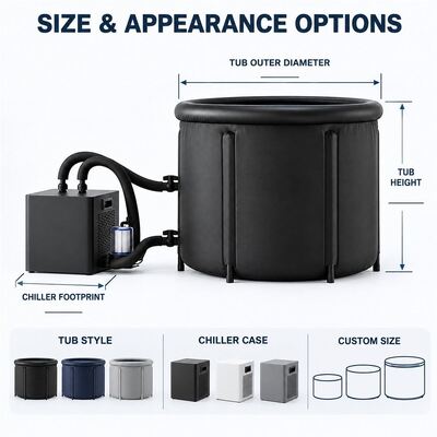 Bañera de baño de hielo con enfriador externo, bañera redonda negra de inmersión en frío con dos mangueras de agua, filtro y cubierta con hebilla para proyectos personalizados