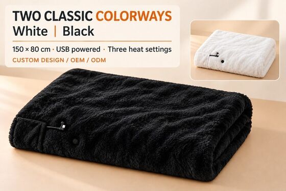 USB Heated Blanket 150x80 cm Double-Sided Faux Rabbit Plush Three Heat Settings Zipper Shawl Convertible OEM ODM Black White
