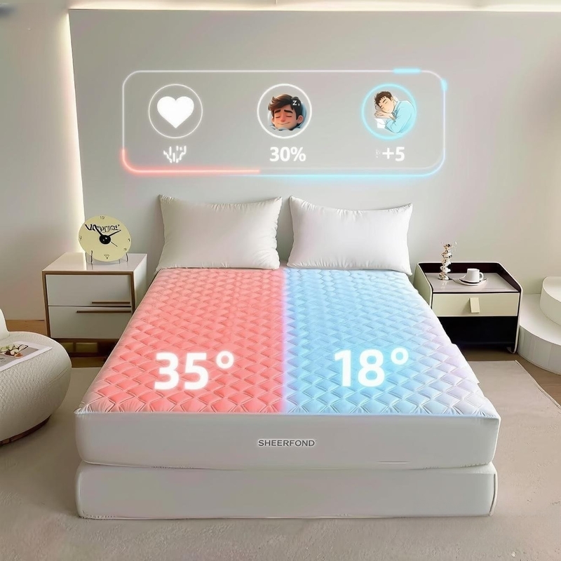 OEM Control de zonas dobles Sistema de enfriamiento de cama y manta cálido y seguro Pod Pad de cama para invierno y verano colchón Topper