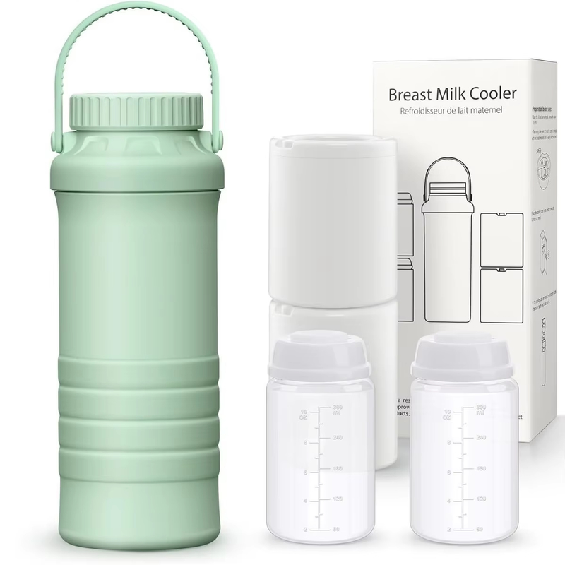 Enfriador portátil de leche materna para exteriores, salvavidas con enfriamiento total de 360° durante 24 horas, enfriador de leche materna de viaje de mayor capacidad con 2 biberones para almacenamiento de leche materna, verde