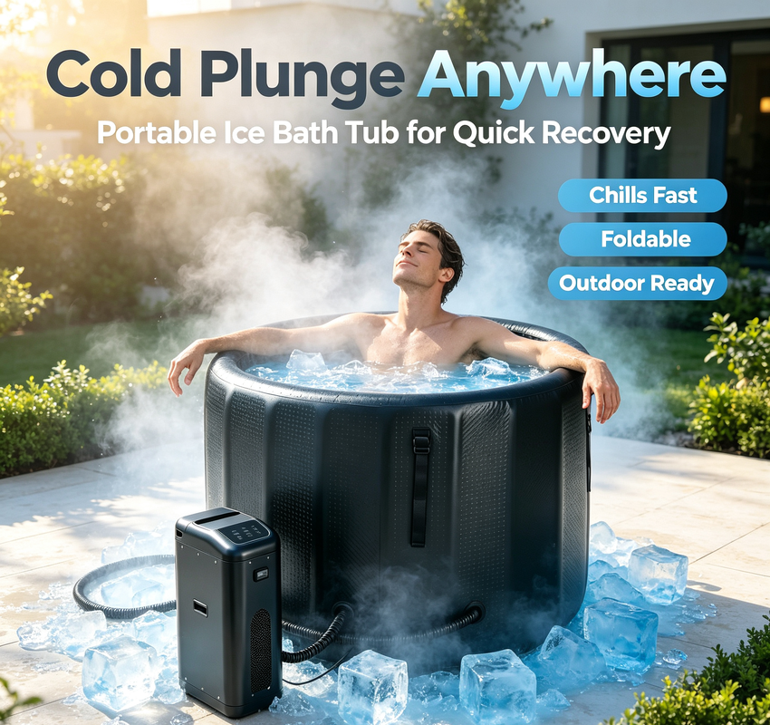 Bañera de hielo inflable duradera con rendimiento a prueba de fugas y sistema de enfriamiento que admite sesiones de inmersión en frío y recuperación muscular
