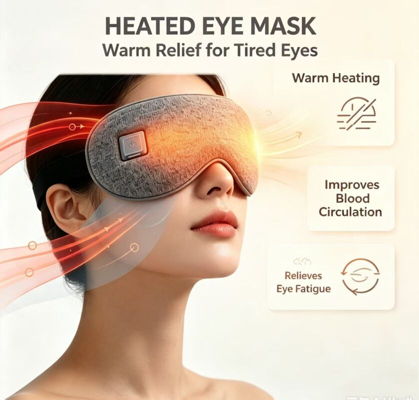 Mascarilla para ojos calefactada eléctrica con lámina calefactora de fibra de carbono incorporada, forro interior suave de algodón aislante, mascarilla para ojos cálida, mascarilla calefactada portátil de 1000 mAh con temperatura ajustable para aliviar los ojos cansados
