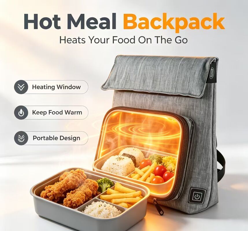 Bolsa de almuerzo calefactora USB de fibra de poliéster, calentador de alimentos impermeable a prueba de fugas, unidad calefactora extraíble y lavable, 50-59 ℃, ajuste de temperatura de 3 niveles para calentar comidas sobre la marcha