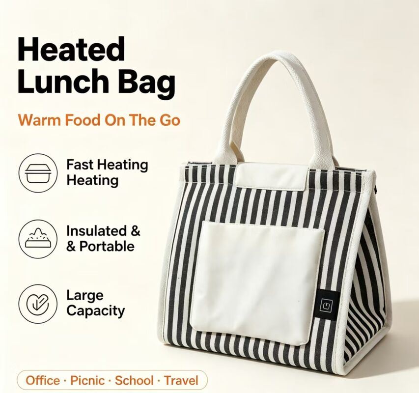 Portable Heated Lunch Bag USB Powered, Rapid Heating Electric Food Warmer with 3 Temperature Modes, Lightweight 0.295KG Thermal Tote for Office, School & Outdoor