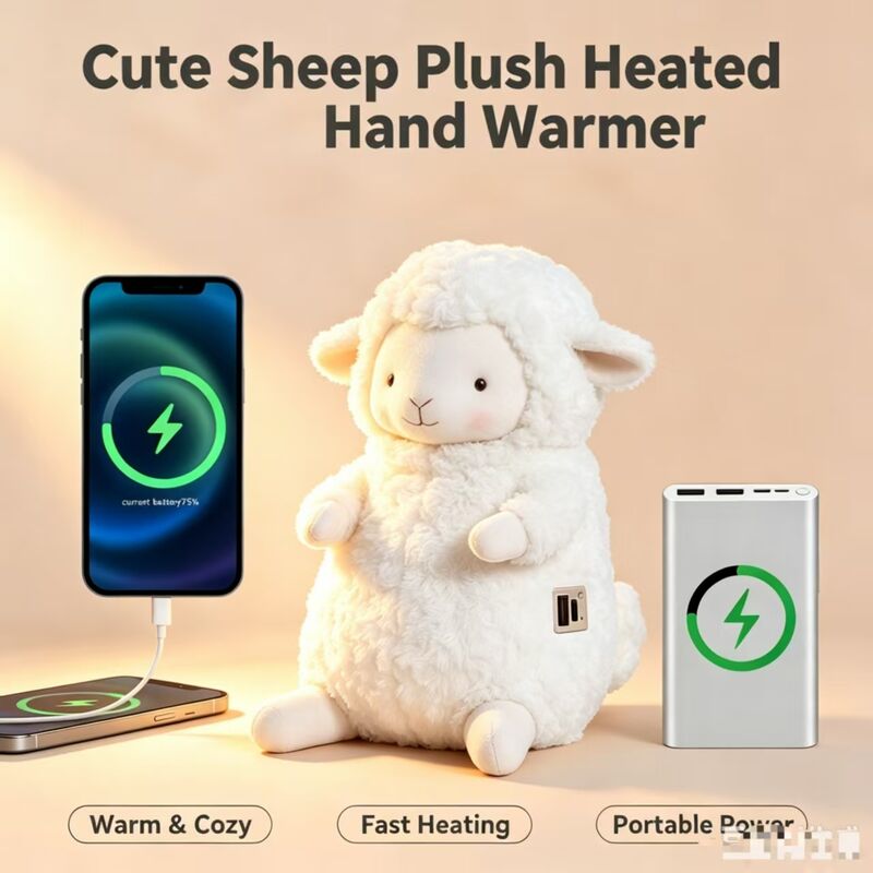 Cute Warm Sheep Portable Rechargeable Hand Warmer,3 Heat Settings 40‑60℃,6‑8 Hours Working Time,USB Power Bank Support for On‑the‑Go Use,Compact 9*15*18cm Polyester Winter Pocket Heater