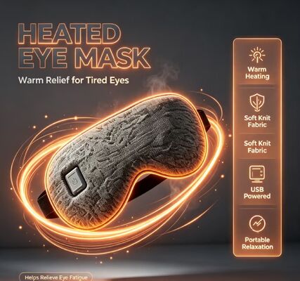 35-55°C Máscara de ojos con calefacción ajustable, portátil de calefacción rápida, recargable, máscara de ojos con calefacción, de tejido de punto suave Máscara de ojos eléctrica equipada con bolsa de almacenamiento para viajes y relajación diaria de los ojos