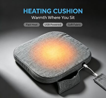 OEM ODM Graphene USB Cushion de asiento con calefacción, logotipo personalizado tamaño personalizado color personalizado, silla de calefacción de lino de algodón con bolsillo de banco de energía, control de temperatura de 3 velocidades para automóvil oficina hogar