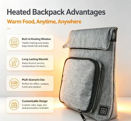 OEM ODM Logotipo personalizado USB Bolso de calentador de alimentos con calefacción, impermeable a prueba de fugas Lavable Removible Bolso de calefacción de carga para viajes Escuela de picnic