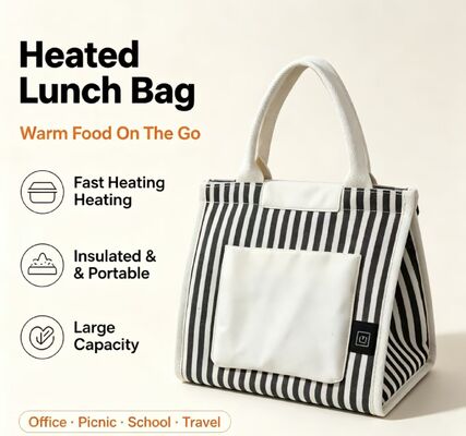 Portable Heated Lunch Bag USB Powered, Rapid Heating Electric Food Warmer with 3 Temperature Modes, Lightweight 0.295KG Thermal Tote for Office, School & Outdoor