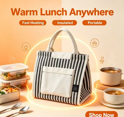 5V USB Powered Heated Lunch Bag — No Wall Socket Needed, 3 Adjustable Temperatures, Lightweight Thermal Food Warmer for Outdoor & Travel