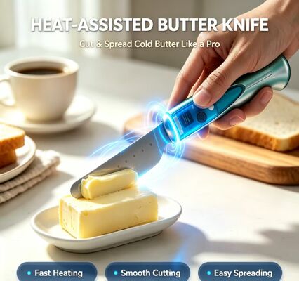 Cuchillo Calentador de Mantequilla Inteligente con Sensor Táctil, Cortador de Mantequilla Eléctrico Impermeable de Aleación de Acero Inoxidable, Batería Recargable USB de 1020 mAh 3.7V Herramienta de Ablandamiento y Corte de Mantequilla para Cocina