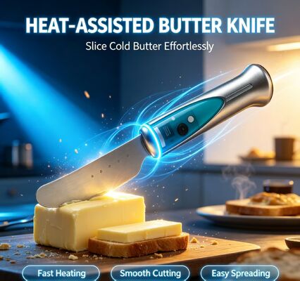 Cuchillo para mantequilla con calefacción, seguro e impermeable, diseño de detección táctil, cortador eléctrico de mantequilla de acero inoxidable con batería recargable de 1020 mAh para repostería casera