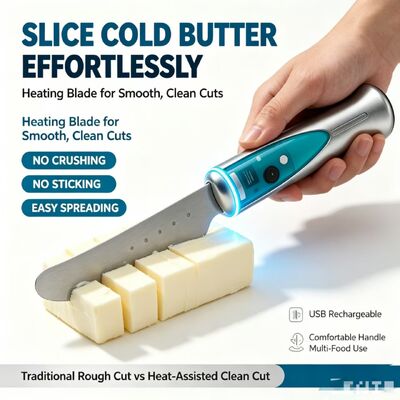 Cuchillo de calentamiento de mantequilla inteligente al por mayor, sensor táctil cortador de mantequilla eléctrico de acero inoxidable impermeable, CE FCC RoHS, soporte OEM ODM Logotipo personalizado
