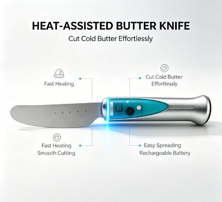 Horneado Es necesario tener un cuchillo eléctrico para calentar la mantequilla, Control táctil impermeable, cortador para ablandar la mantequilla, 1020mAh USB recargable, gran regalo de cocina