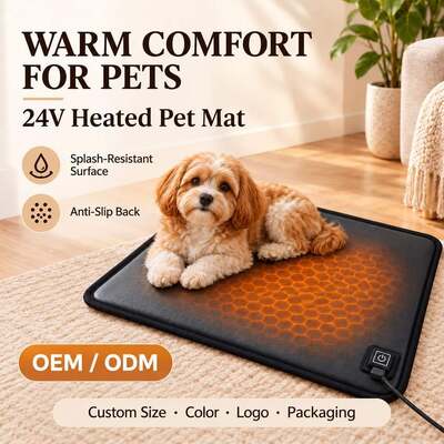 Alfombra para mascotas caliente de 24V, resistente a los salpicaduras, limpia la almohadilla de calefacción para mascotas con espalda antiderrapante con puntos y cable desmontable, tamaño personalizado para dibujar el logotipo de color embalaje para OEM ODM